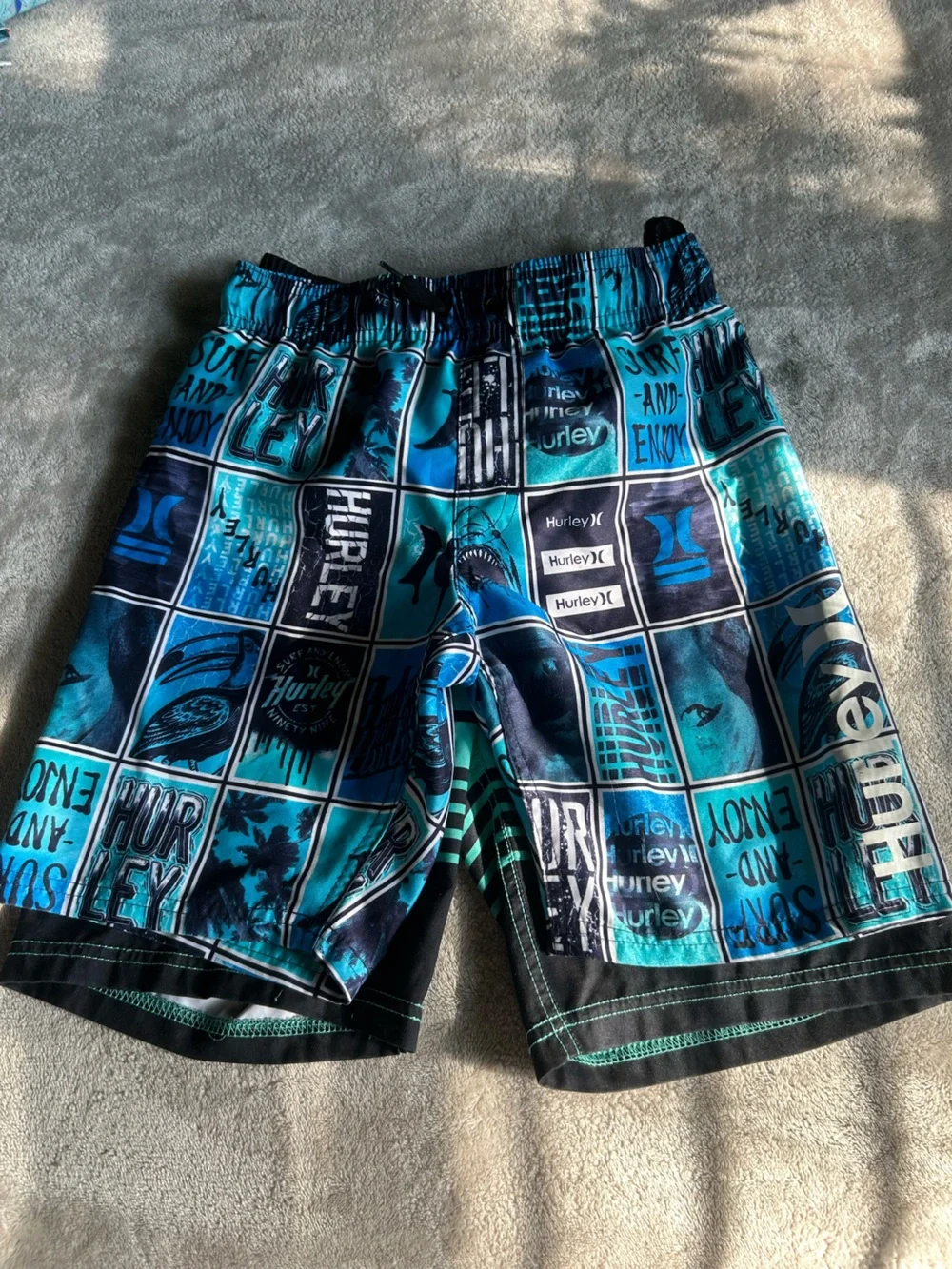 Hurley Boys Blue Teal Plaid Swim Trunks